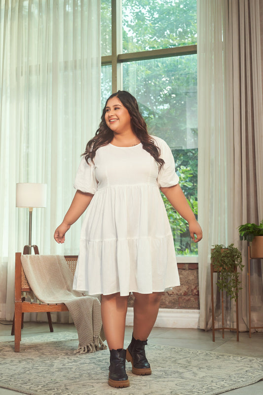 Snow White Tiered Linen Short Dress – plus size linen