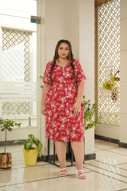 Red Floral Cotton Button Down Dress - Plus size – plus size cotton