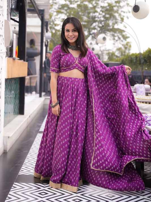 Purple Bandhani Lehenga Set - (Set of 3)
