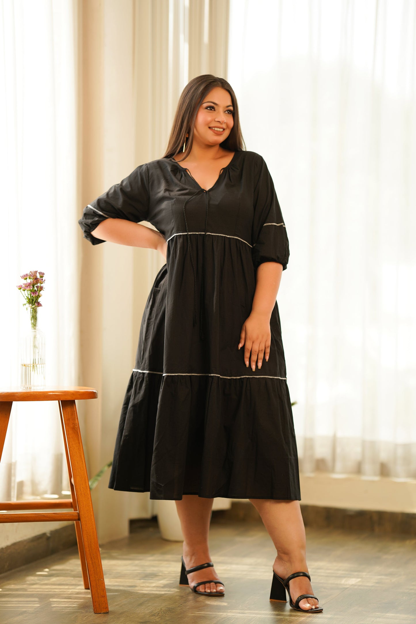 Black Cotton Tiered Dress