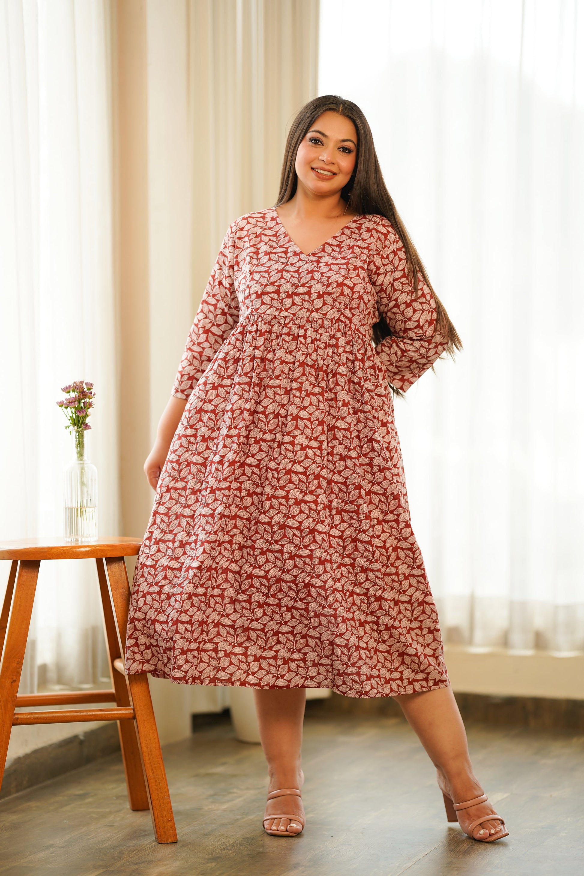 Red Leaf Printed Maxi-0