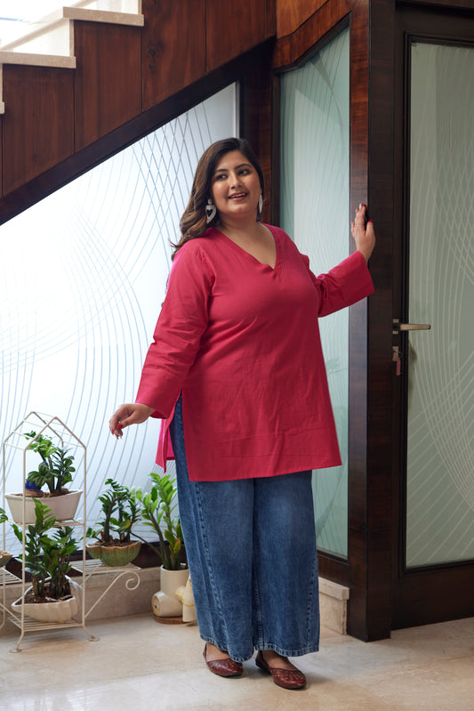 Pink Linen Short Top (Only Top)