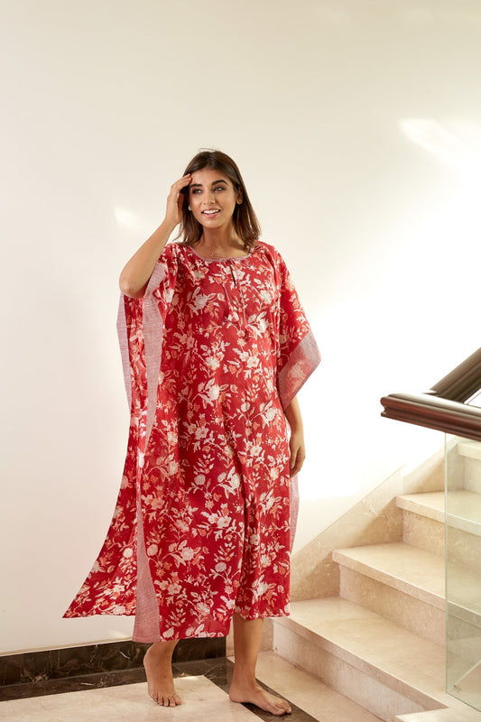 Red Floral Print Kaftan – plus size