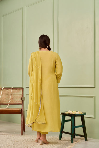 Mehendi Green Muslin 3 Kali Suit Set with Gota Details (Set of 3)