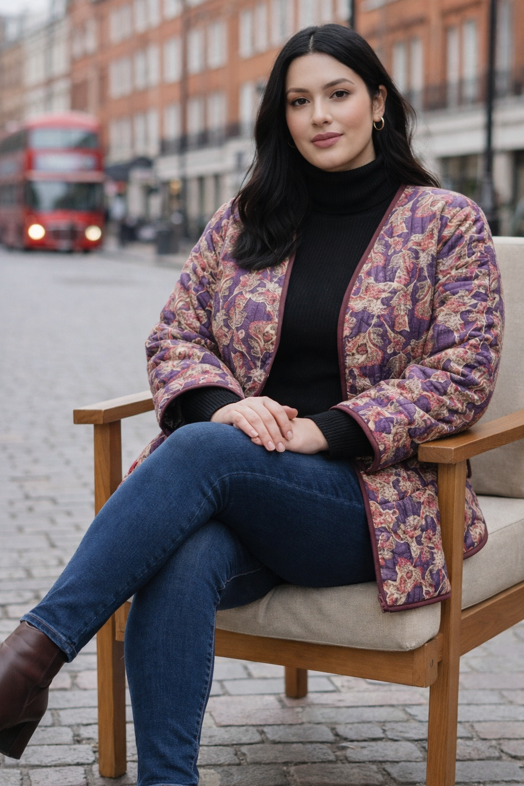 Floral Hand-Block Quilted Puffer Winter Longline Jacket – Plum Blossom