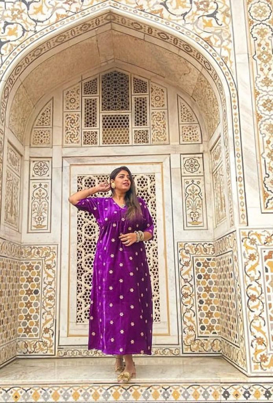 Purple Velvet Embroidered Maxi – plus size velvet